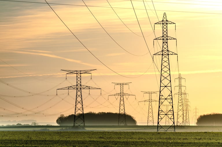 Amanecer con poste eléctrico y naturaleza
